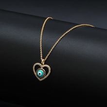 Load image into Gallery viewer, Blue and White Stone Studded Heart Shaped Evil Eye Pendant Necklace - Jewellery
