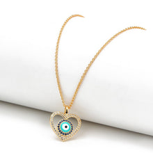Load image into Gallery viewer, Blue and White Stone Studded Heart Shaped Evil Eye Pendant Necklace - Jewellery
