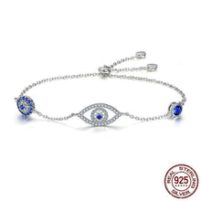 Load image into Gallery viewer, Blue and White Stone Triple Evil Eye Silver Bracelet - Bracelet
