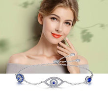 Load image into Gallery viewer, Blue and White Stone Triple Evil Eye Silver Bracelet - Bracelet
