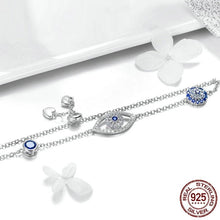 Load image into Gallery viewer, Blue and White Stone Triple Evil Eye Silver Bracelet - Bracelet
