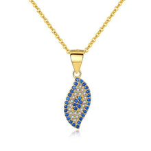 Load image into Gallery viewer, Blue and White Stones Eye-Shaped Evil Eye Silver Necklaces - NecklaceGold
