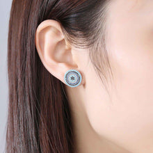 Load image into Gallery viewer, Blue, Black and White Stone Evil Eye Silver Cluster Earrings - Earrings
