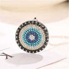 Load image into Gallery viewer, Blue, Black and White Stone Evil Eye Silver Necklace - Necklace
