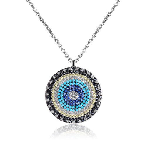 Blue, Black and White Stone Evil Eye Silver Necklace - Necklace