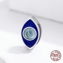 Load image into Gallery viewer, Blue Enamel and Transparent Stone Evil Eye Silver Charm Bead - Charm Bead
