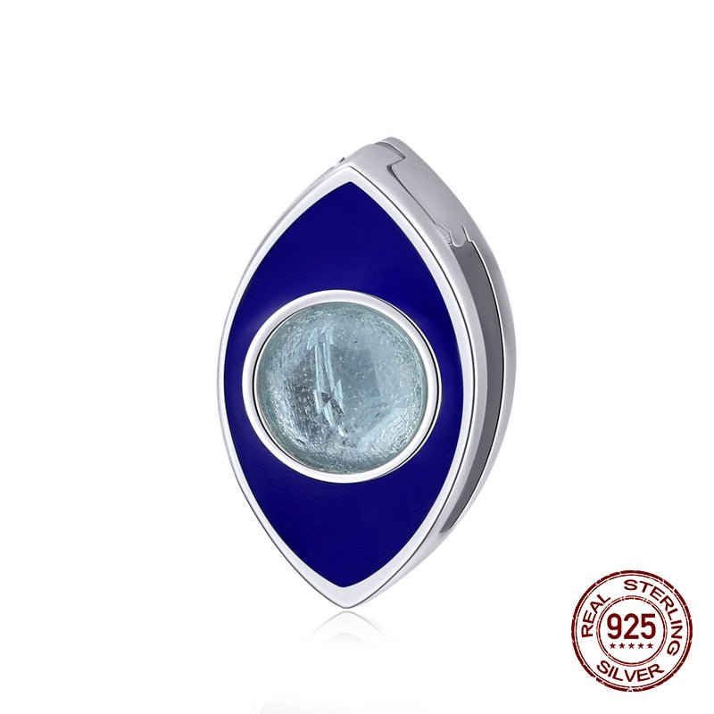 Blue Enamel and Transparent Stone Evil Eye Silver Charm Bead - Charm Bead