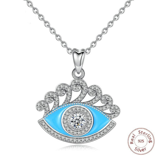 Blue Enamel and White Stone Evil Eye Silver Pendant and Necklace - NecklaceOnly Pendant