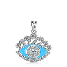 Load image into Gallery viewer, Blue Enamel and White Stone Evil Eye Silver Pendant and Necklace - NecklaceOnly Pendant
