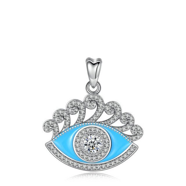 Blue Enamel and White Stone Evil Eye Silver Pendant and Necklace - NecklaceOnly Pendant