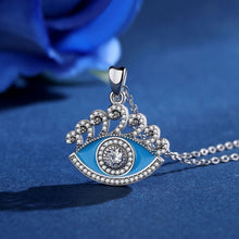 Load image into Gallery viewer, Blue Enamel and White Stone Evil Eye Silver Pendant and Necklace - NecklacePendant and Chain
