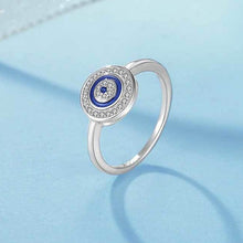 Load image into Gallery viewer, Blue Enamel and White Stone Evil Eye Silver Ring - Ring7
