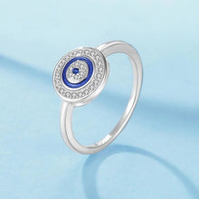 Load image into Gallery viewer, Blue Enamel and White Stone Evil Eye Silver Ring - Ring7
