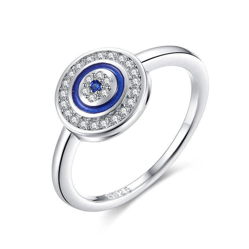 Blue Enamel and White Stone Evil Eye Silver Ring - Ring7