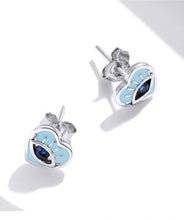 Load image into Gallery viewer, Blue Heart Evil Eye Silver Earrings - Earrings
