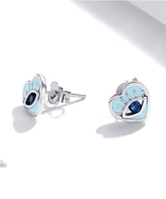 Load image into Gallery viewer, Blue Heart Evil Eye Silver Earrings - Earrings
