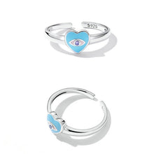 Load image into Gallery viewer, Blue Heart Evil Eye Silver Ring - Ring
