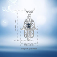 Load image into Gallery viewer, Blue Stone Evil Eye Design Hamsa Hand Silver Necklace - Necklace
