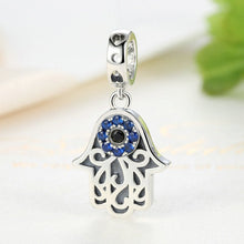 Load image into Gallery viewer, Blue Stone Evil Eye in Hamsa Hand Silver Pendant - Pendant

