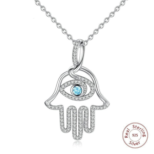 Blue Stone Evil Eye in Hamsa Hand Silver Pendant and Necklace - NecklaceOnly Pendant