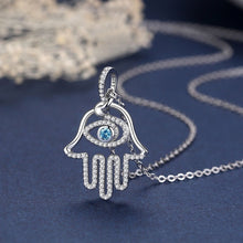 Load image into Gallery viewer, Blue Stone Evil Eye in Hamsa Hand Silver Pendant and Necklace - NecklacePendant and Chain
