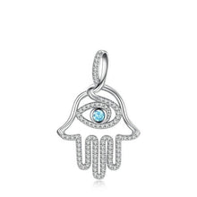 Load image into Gallery viewer, Blue Stone Evil Eye in Hamsa Hand Silver Pendant and Necklace - NecklaceOnly Pendant
