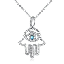Load image into Gallery viewer, Blue Stone Evil Eye in Hamsa Hand Silver Pendant and Necklace - NecklacePendant and Chain
