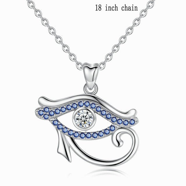 Blue Stone Eye of Horus Silver Pendant and Necklace - NecklaceWith 18