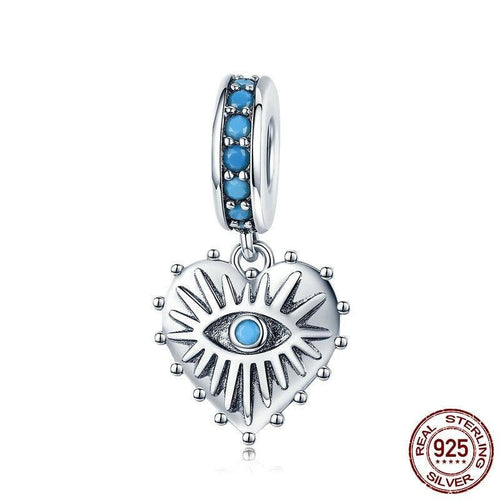 Blue Stone Heart Shaped Evil Eye Silver Pendant - Pendant