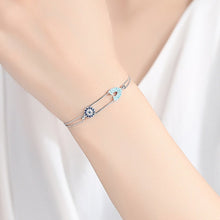 Load image into Gallery viewer, Blue Stone Safety Pin Evil Eye Silver Bracelet - Bracelet
