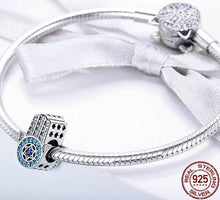 Load image into Gallery viewer, Blue Stone Star Design Hamsa Hand Silver Charm Bead - Charm Bead
