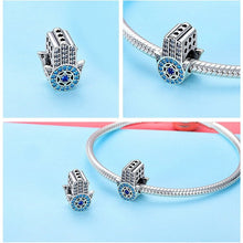 Load image into Gallery viewer, Blue Stone Star Design Hamsa Hand Silver Charm Bead - Charm Bead
