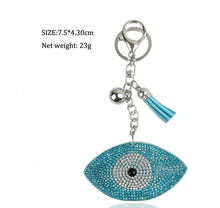 Load image into Gallery viewer, Blue Stone Studded Eye Shaped Evil Eye Keychain - KeychainTeal
