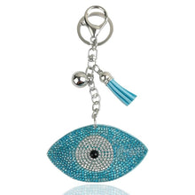 Load image into Gallery viewer, Blue Stone Studded Eye Shaped Evil Eye Keychain - KeychainTeal
