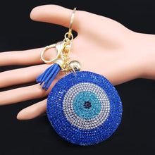 Load image into Gallery viewer, Blue Stone Studded Heart Shaped Evil Eye Keychain - KeychainBlue

