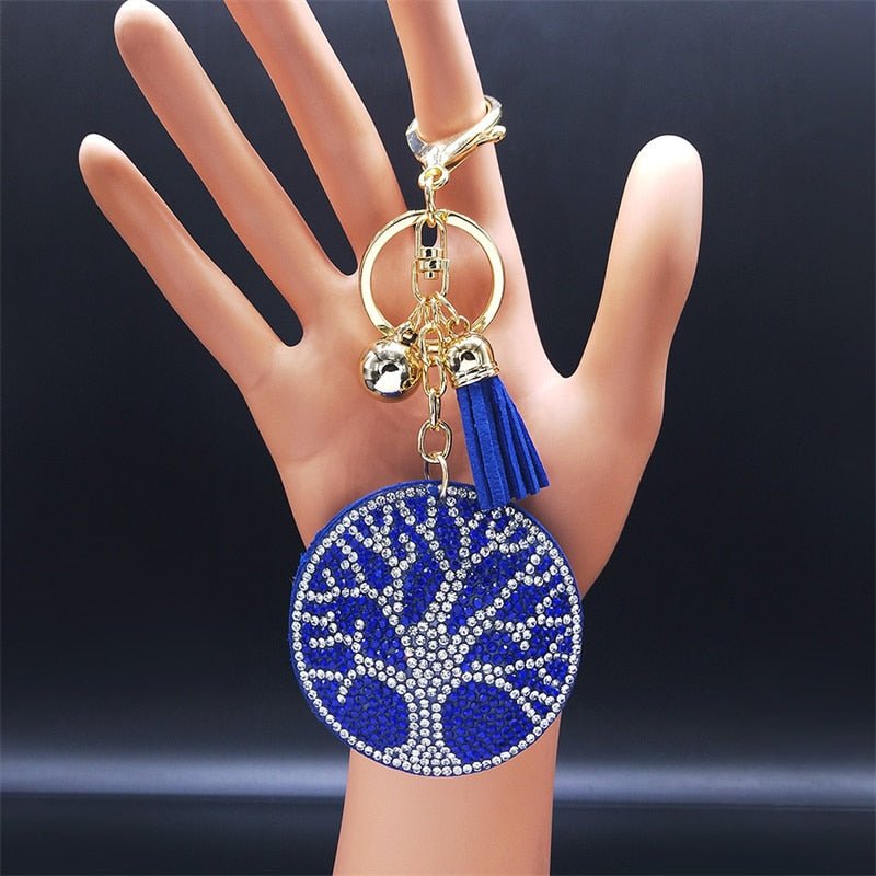 Blue Stone Studded Tree of Life Keychain - Keychain
