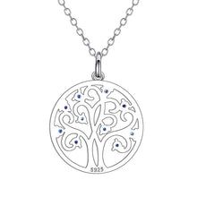 Load image into Gallery viewer, Blue Stone Studded Tree of Life Silver Necklace - Necklace

