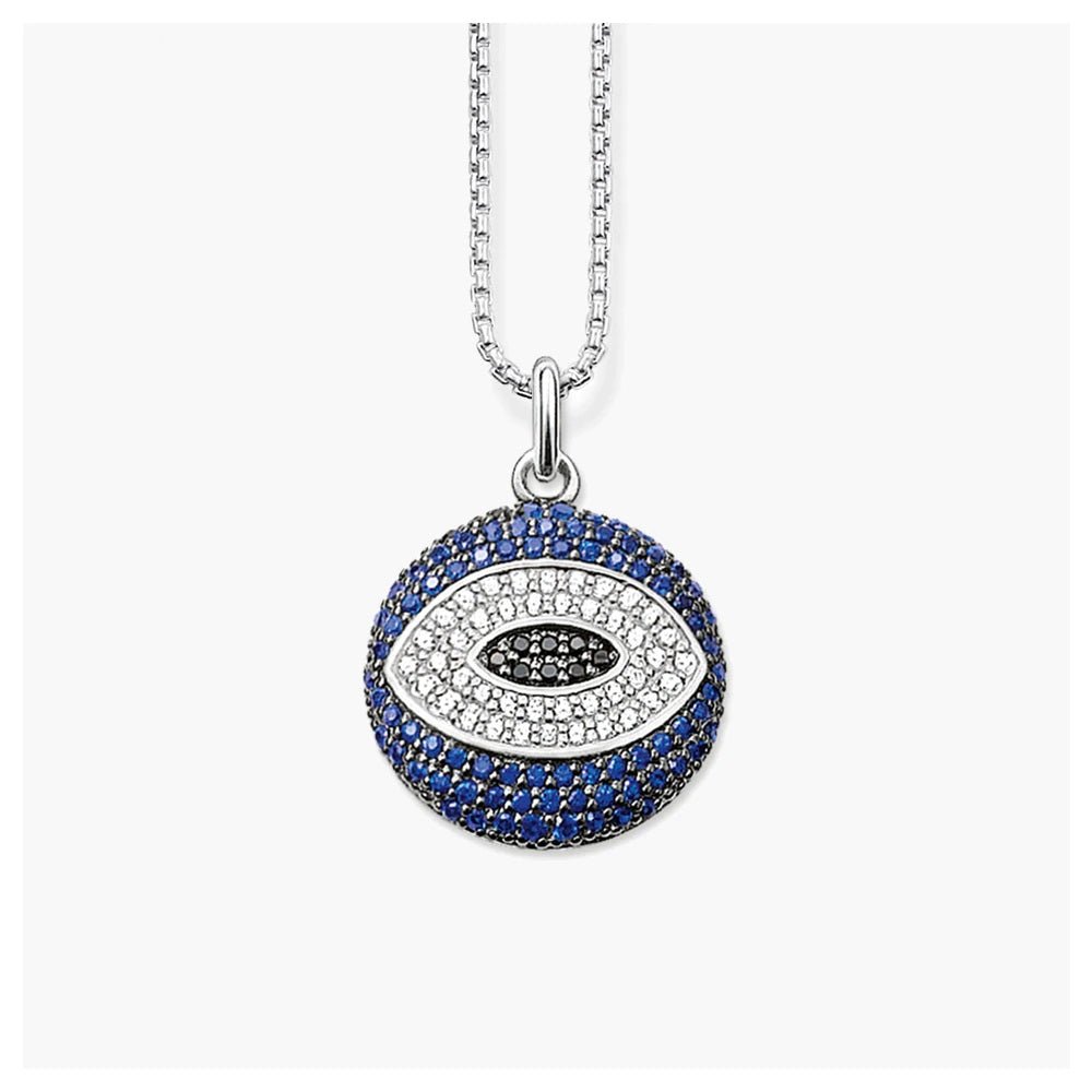 Blue, White and Black Stone Evil Eye Silver Necklace - Necklace53cm