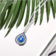 Load image into Gallery viewer, Blue, White and Green Stone Evil Eye Silver Necklace - Necklace
