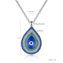 Load image into Gallery viewer, Blue, White and Green Stone Evil Eye Silver Necklace - Necklace
