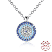 Load image into Gallery viewer, Circular Blue and White Stone Evil Eye Silver Necklace - Necklace
