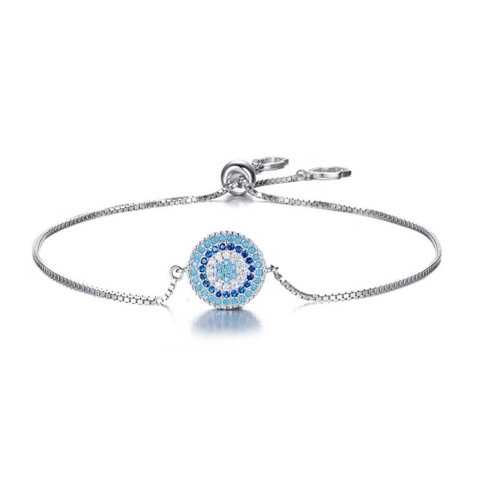Circular Blue and White Stones Evil Eye Silver Bracelets - BraceletSilver