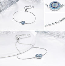 Load image into Gallery viewer, Circular Blue and White Stones Evil Eye Silver Bracelets - BraceletGold
