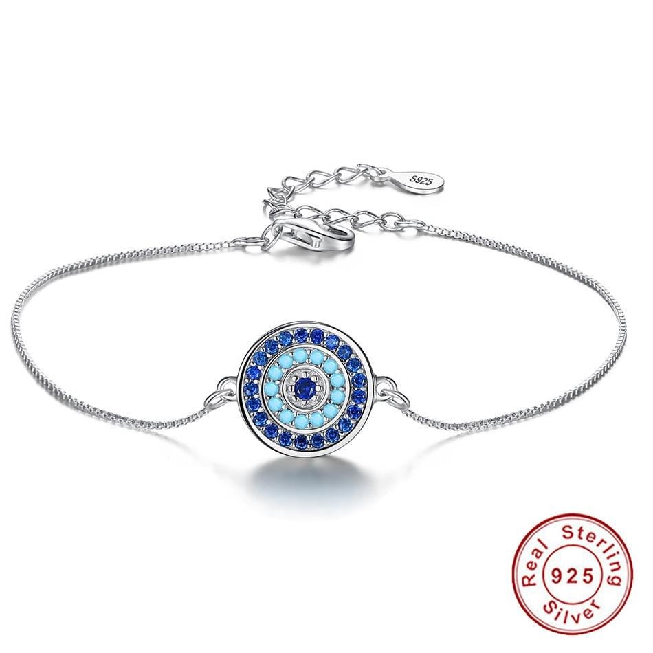Circular Blue Stones Evil Eye Silver Bracelet - Bracelet