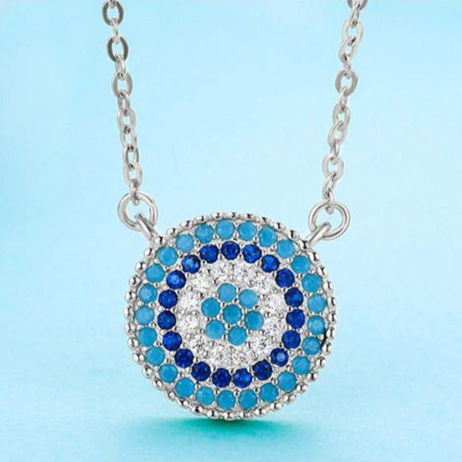 Circular Mosaic-style Evil Eye Silver Necklace - NecklaceSilver