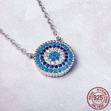 Load image into Gallery viewer, Circular Mosaic-style Evil Eye Silver Necklace - NecklaceGold
