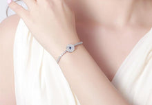 Load image into Gallery viewer, Circular White Stone Evil Eye Silver Bracelet - Bracelet
