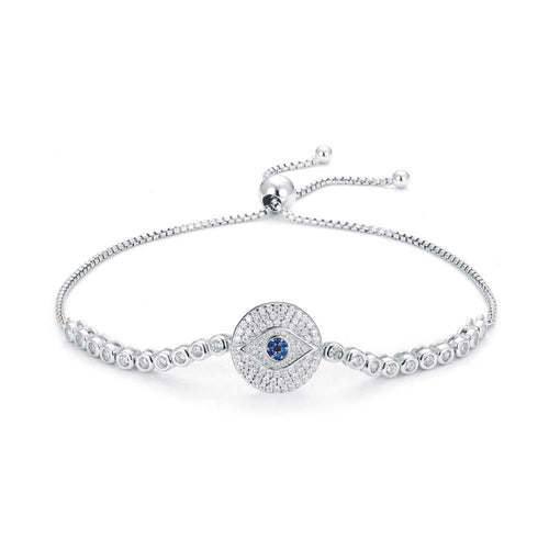 Circular White Stone Evil Eye Silver Bracelet - Bracelet