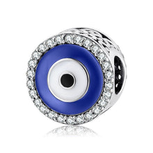 Load image into Gallery viewer, Classic Blue and White Evil Eye Silver Charm Bead - Charm Bead
