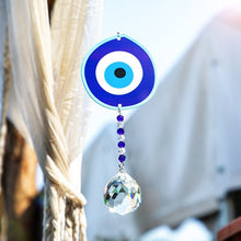 Load image into Gallery viewer, Classic Blue Greek Evil Eye with Single Large Suncatcher Crystal Wall Hanging - Wall Hanging
